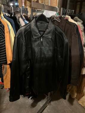 Roundtree & Yorke Genuine Leather Full Zip Bomber Jacket Black 2XT